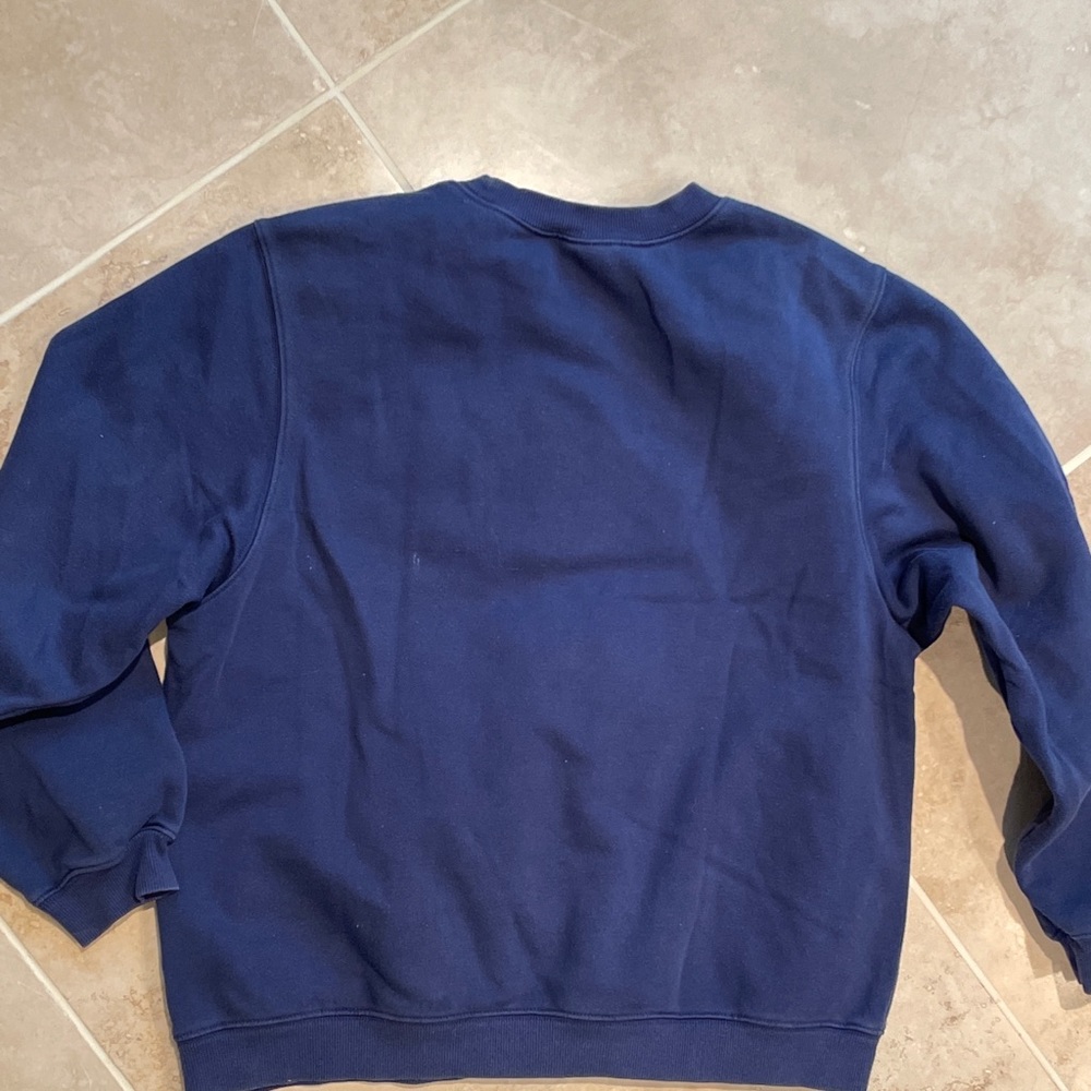 EUC Adidas sweatshirt boys medium 10-12 Navy blue logo lightweight Three Stripes - Picture 2 of 7